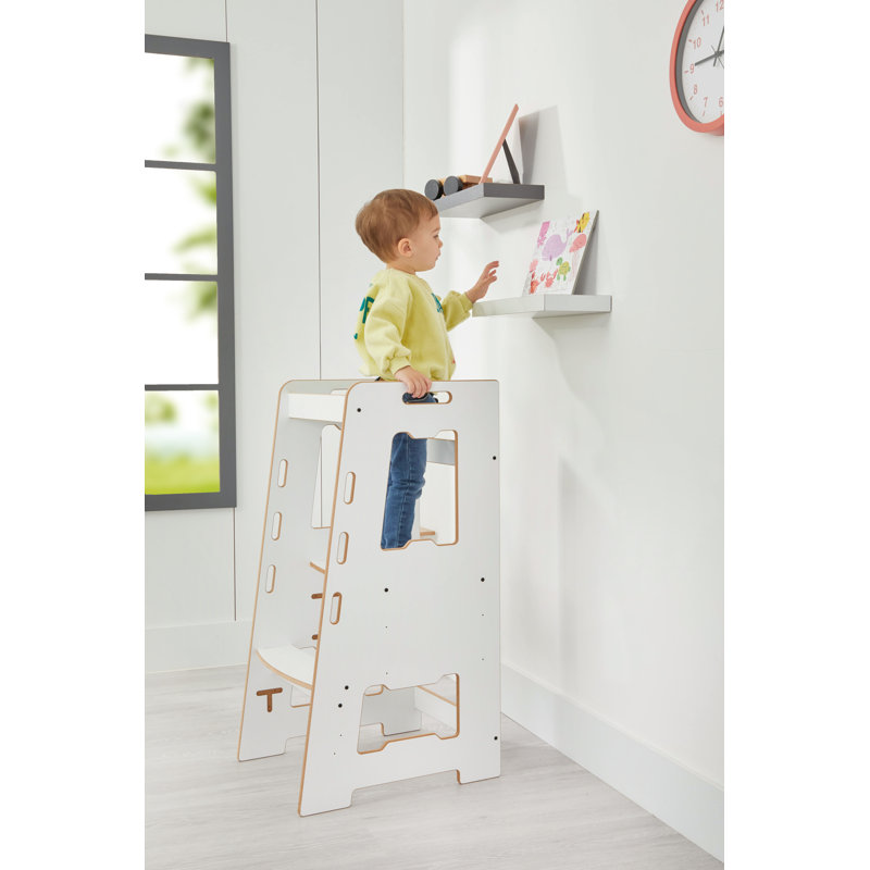 Kitchen counter kids Adjustable 2 Step Stool, White/White Wood Grain