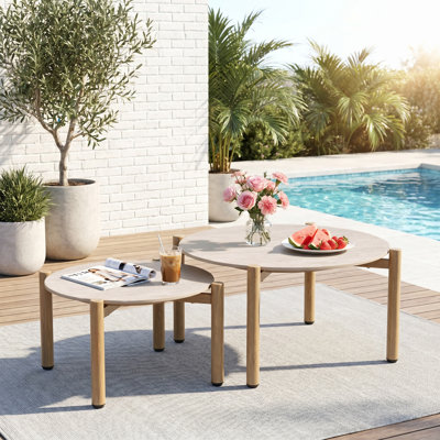 Vinay 2-Pieces Round Outdoor Aluminum Patio Coffee Table