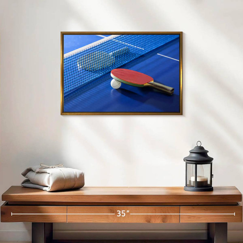 Tennis de table bleu, 19 po x 13 po, Cadre flottant doré