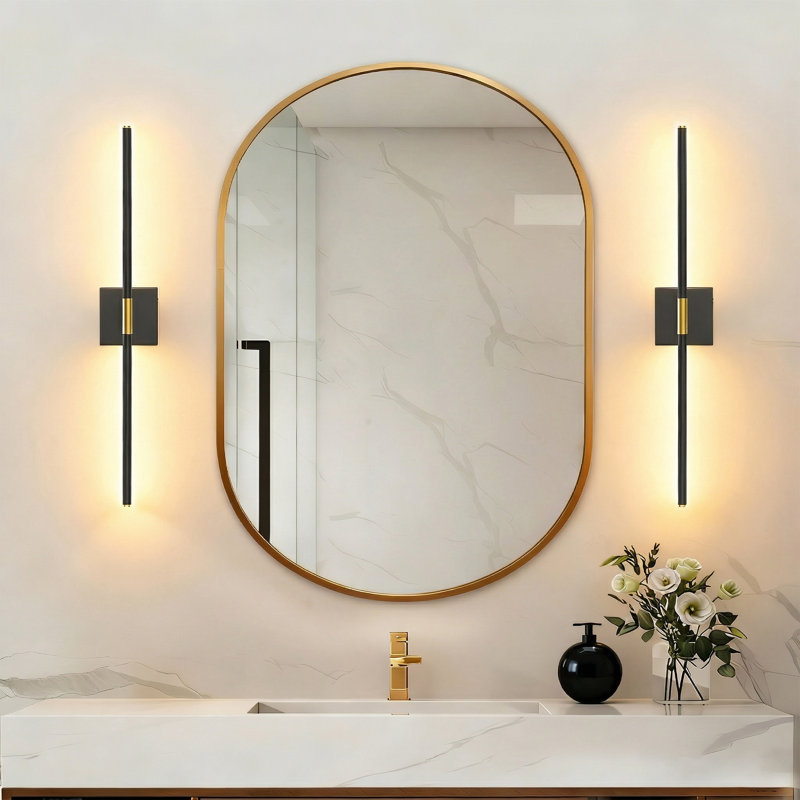 Modern Cordless LED Linear Wall Sconce, 10000mAh Battery Operated, 350° Rotating Magnetic Picture Light with Remote, Black & Gold