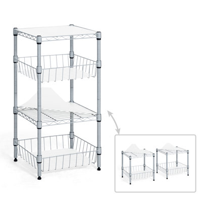 CAPHAUS NSF Adjustable 2 to 4 Tier Stackable Wire Shelving Unit w/ Basket & Liner, Black and Silver