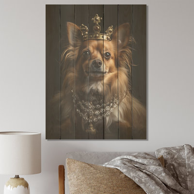 Crowned Royal Bloodhound Pomeranian Dog - Dog On Wood Print