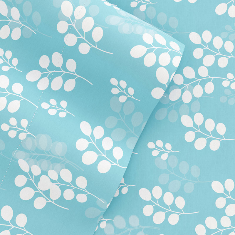 Pale Blue Floral Microfiber Twin Sheet Set