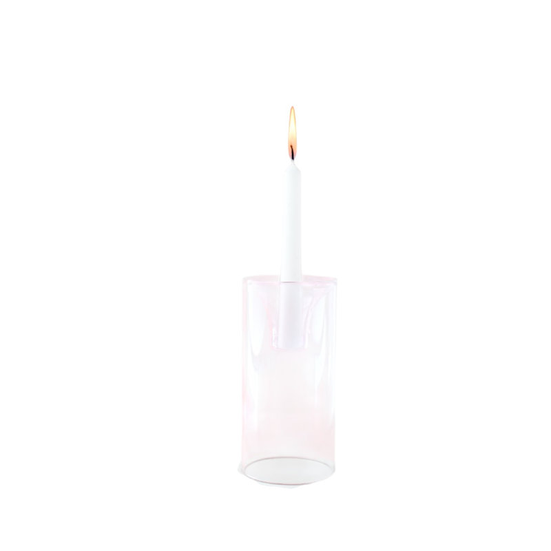 Porte-bougie en verre transparent et rose Montana, H 5,5 po x l 3 po x P 3 po, Rose
