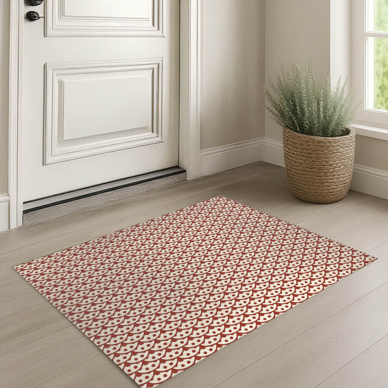 Tapis d'entrée intérieur mince, léger et antidérapant à motif éventail, Brick Clay, L 48 po x L 72 po