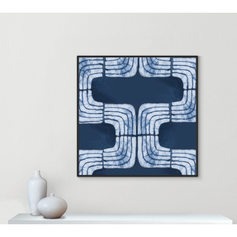 «Blue Batik I Print» par Emma Peal, Noir, H 46,5 po x l 46,5 po