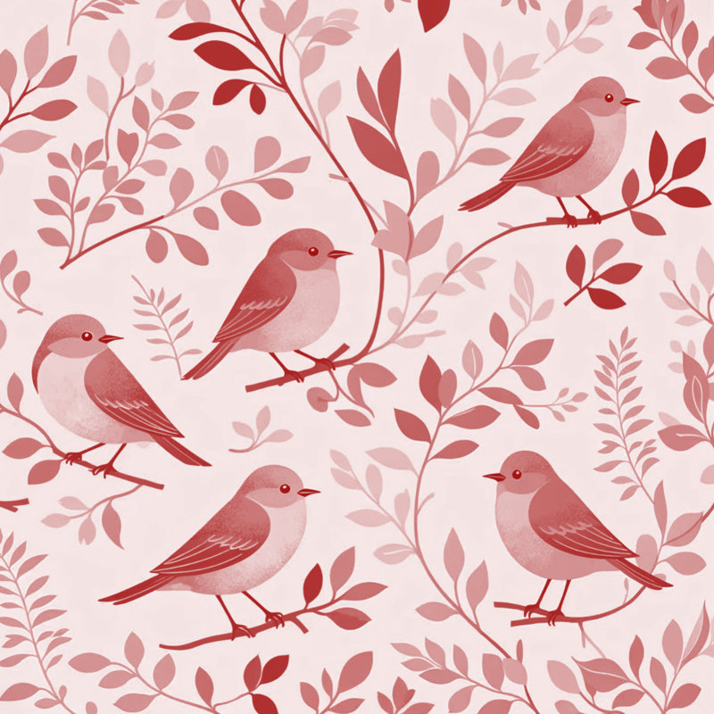 Couvre-lit matelassé Birds On Branches, Très grand lit, Rose moyen / rose clair