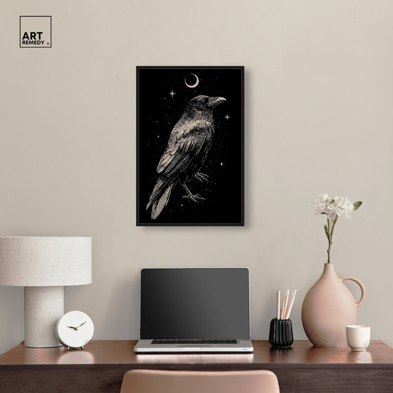 Raven Parmi les Étoiles, reproduction d'art sur toile encadrée par Art Remedy, cadre noir, 16 x 24, H 25 po x l 17 po