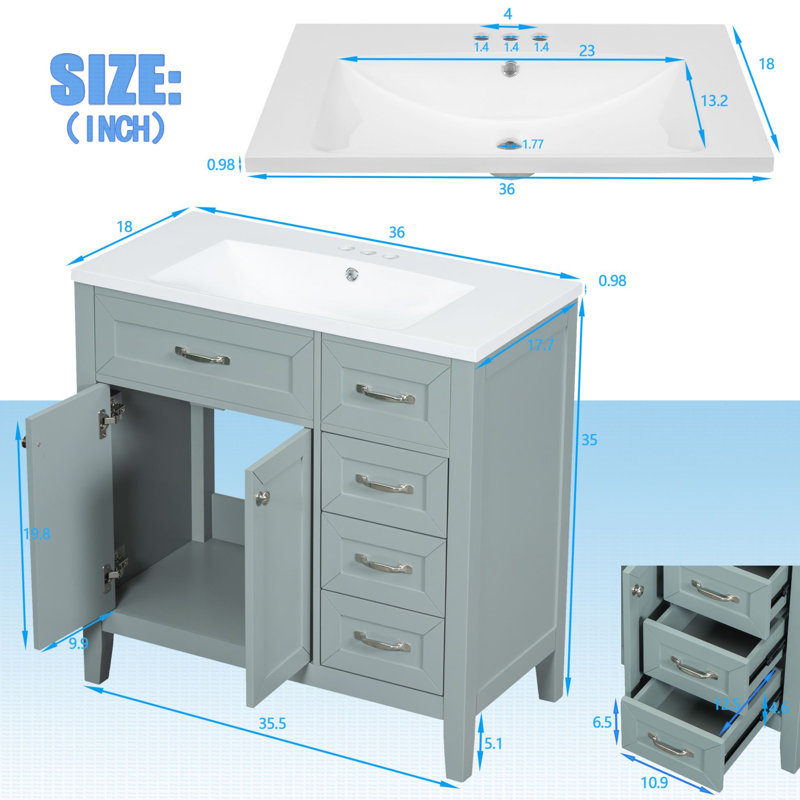Ensemble de meuble-lavabo simple 36 po Jermey, Vert, Argent