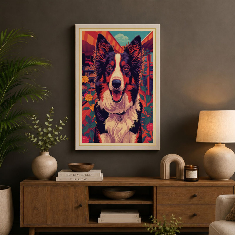 Corgi Pop Art - Wrapped Canvas, 18x12 - 45.7 x 30.5 cm, Ochre Border