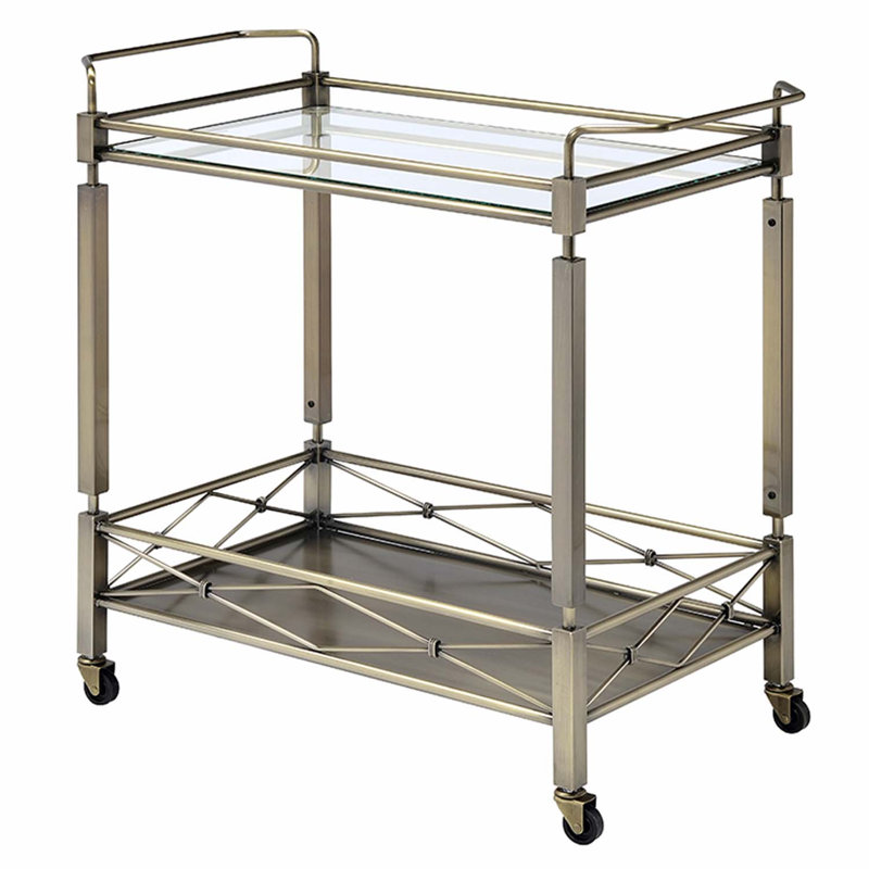 Chariot de service Matiesen, verre transparent et finition or antique