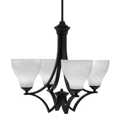 Zilo 4 Light Uplight Chandelier Shown With 6.25" White Marble Glass