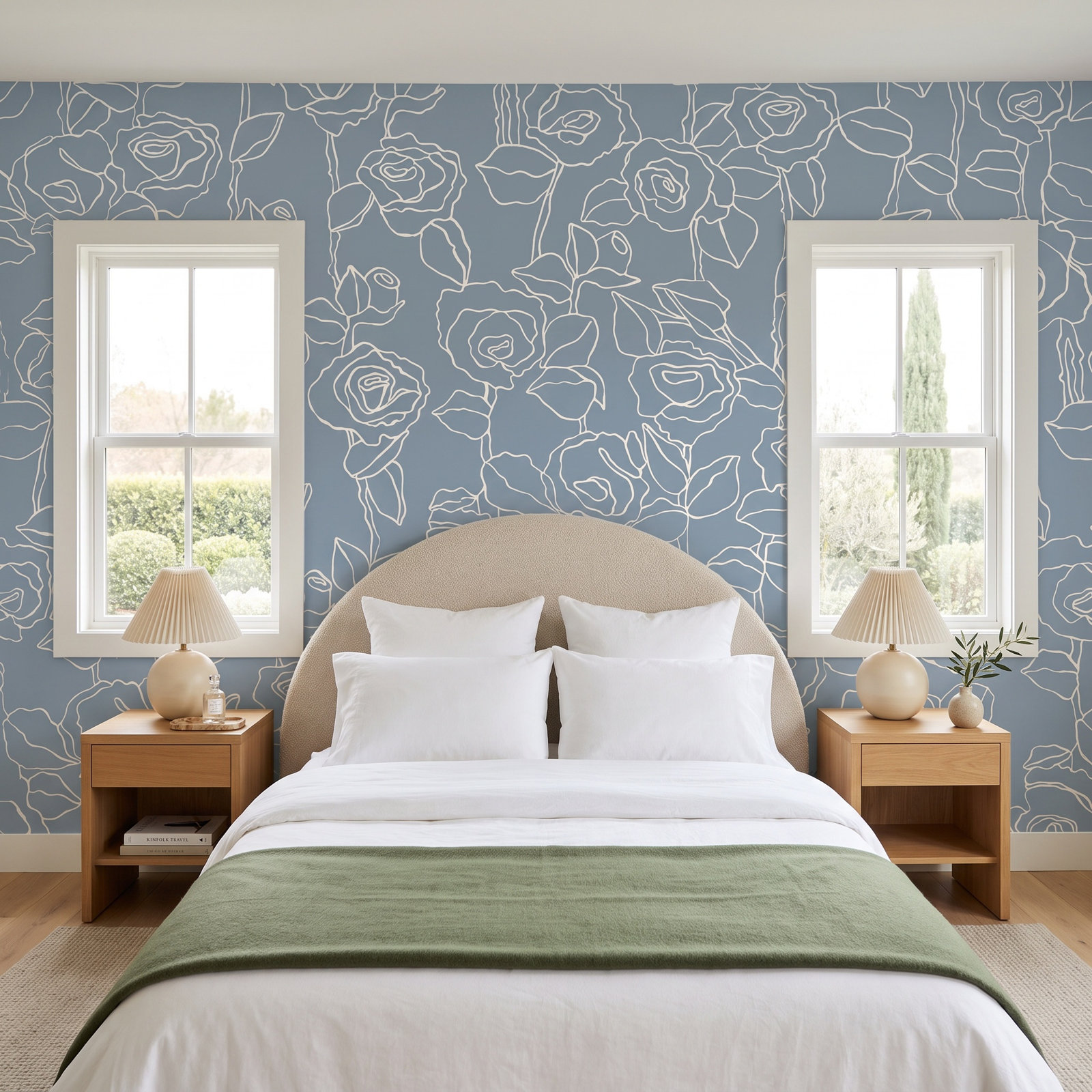 Everett Mid-Century Floral Wallpaper, Blue