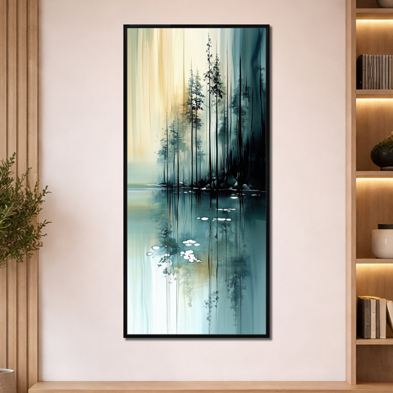 «Blue Green Quiet Mountain Lake Spring Horizon I - Blue River», reproduction d'art encadrée, H 60 po x l 28 po