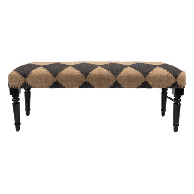  47-Inch Tan and Black Black Leg Checkered Upholstered Bench