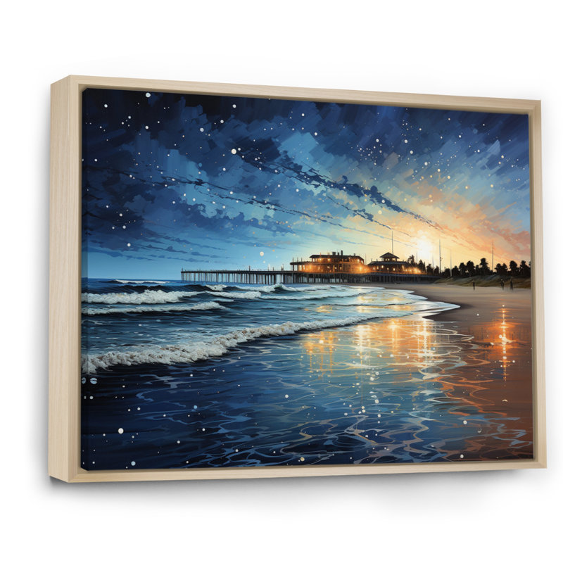 Singita Beach Pier Reflections Pointillism I, Cadre naturel flottant, H 30 po x l 40 po x P 1,5 po