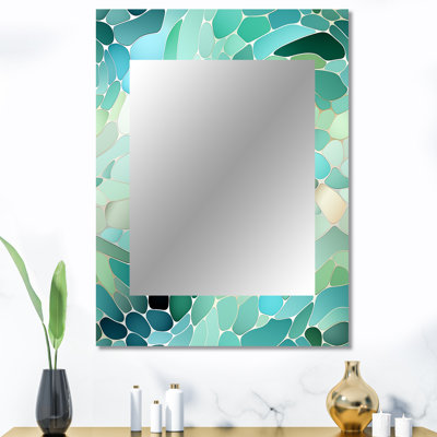 Fonio Seaglass Mosaic Emerald Coastal Pattern - Abstract Decorative Wall Mirror, Modern Large Mirror, Printed Metal Art