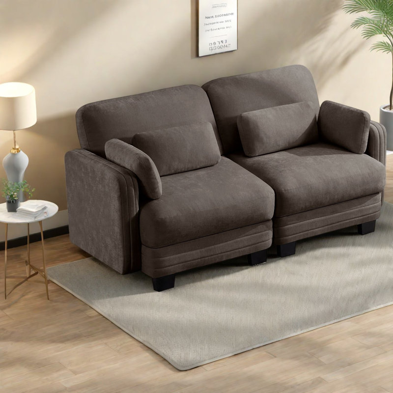 Canapé d'angle à compression, modulable 2 places en chenille, style moderne et compact pour la maison