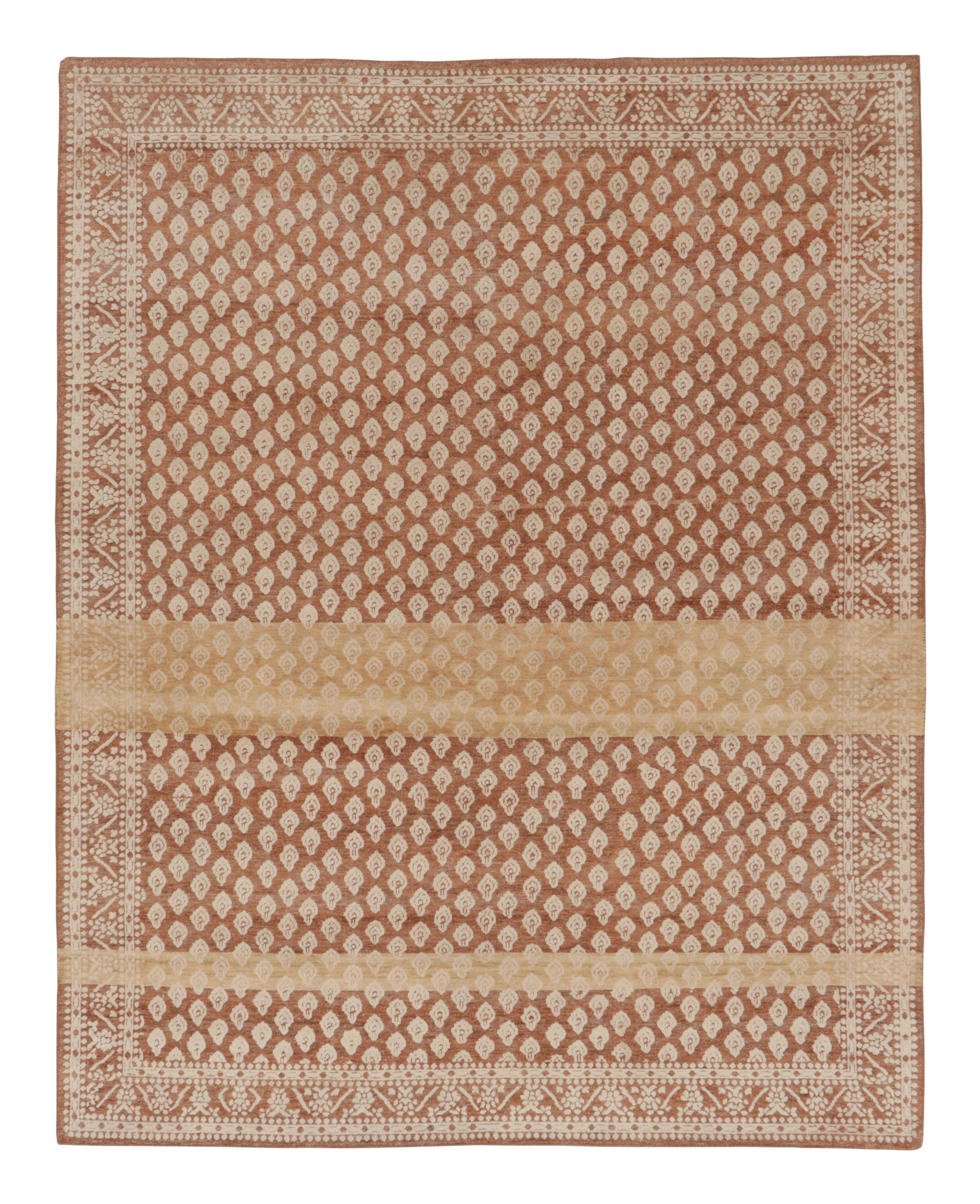 Rug & Kilim’S Modern Block Print Rug Design In Brown With Beige-Cream ...