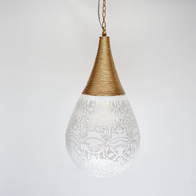 Tollefson 1 - Light Teardrop Pendant, Gold/White