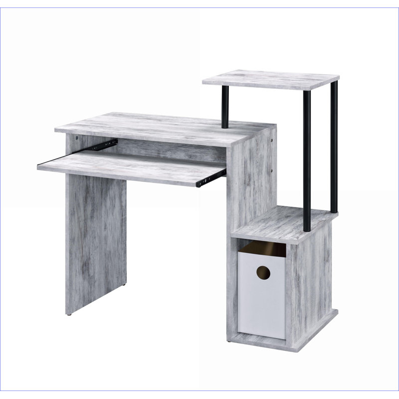 Bureaux, blanc antique & amp; Bureau d'ordinateur noir avec plateau pour clavier, tablette et amp; Rangement | Métal | Bois synthétique