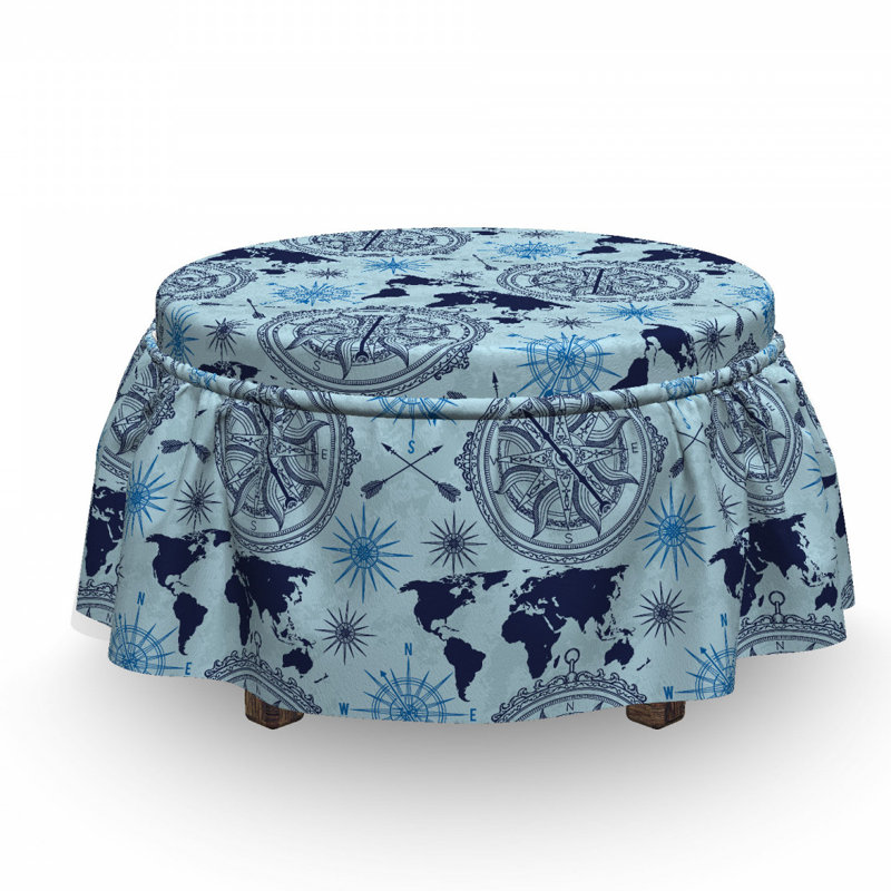 Ensemble de housse pour repose-pieds à coussins carrés 2 pièces compass world map arrow