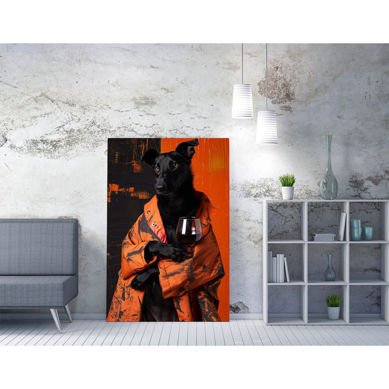 Borador Dog Holding A Glass Of Wine Canvas Wall Art Print, 30 cm H x 20 cm W