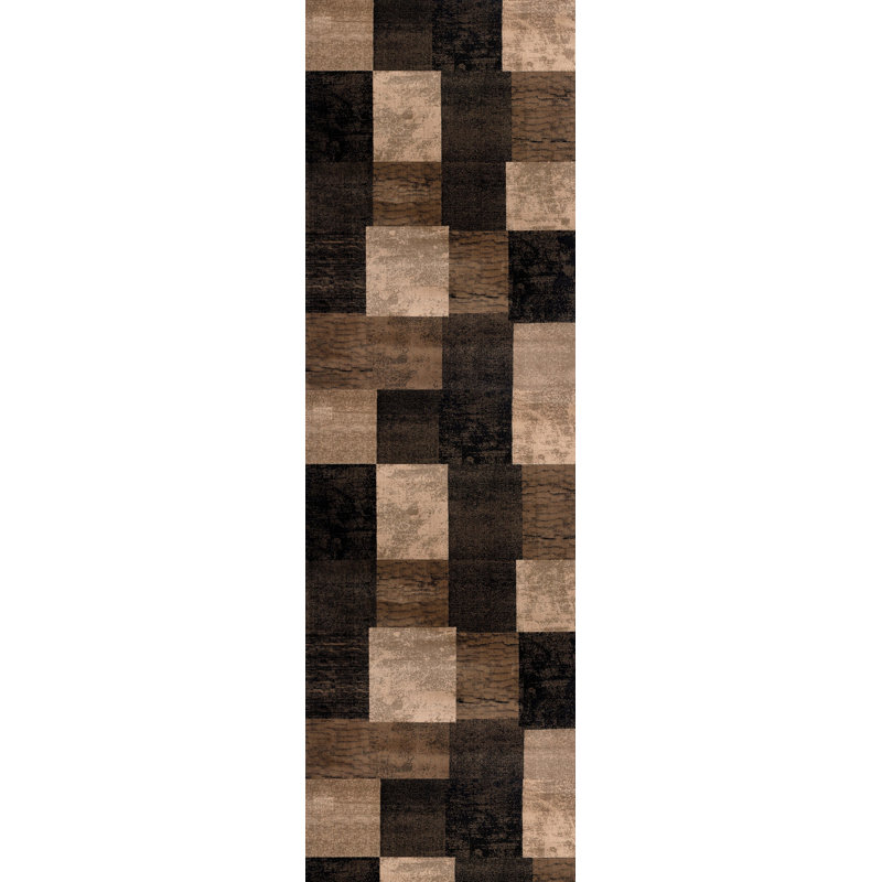 Tapis de couloir abstrait moderne Collection Sontania - Brun, Tapis de couloir 2 pi 8 po x 8 pi