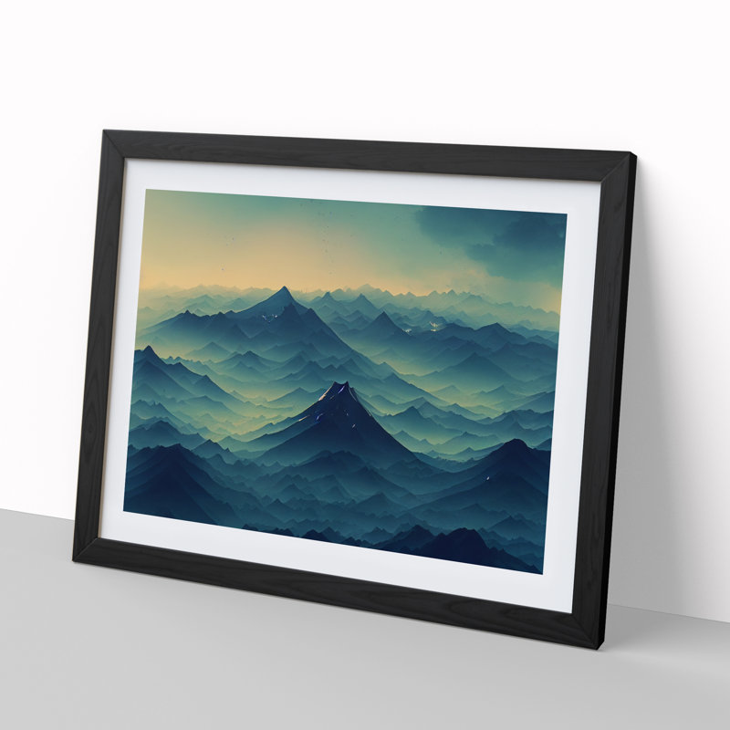 Compelling Japanese Mountains - Framed Print, Black, 46cm H x 64cm W x 2cm D