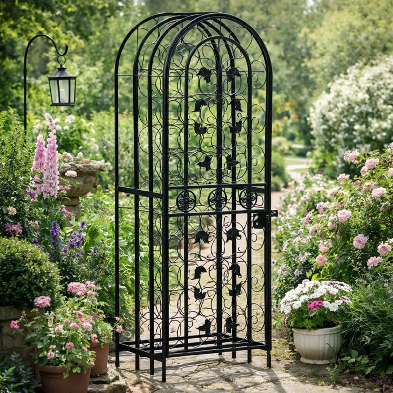Homy Wine Rack Cabinet With Lock, Holds 35 Bottles, Black Wrought Iron, 38.5"H x 17.25"H x 14"D