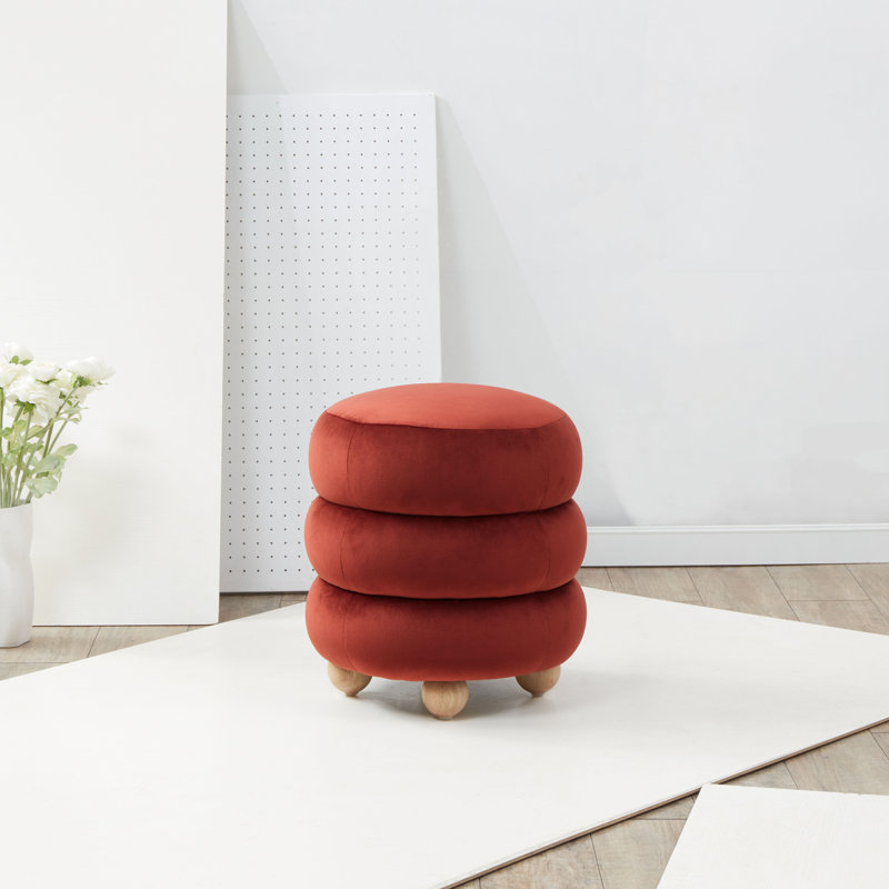 Dalisha 17" Velvet Round Ottoman, Natural, Rust