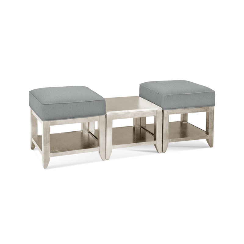 Elements Upholstered Cube Ottoman, Light Blue Performance Fabric; 0851-55, Stone Hearth