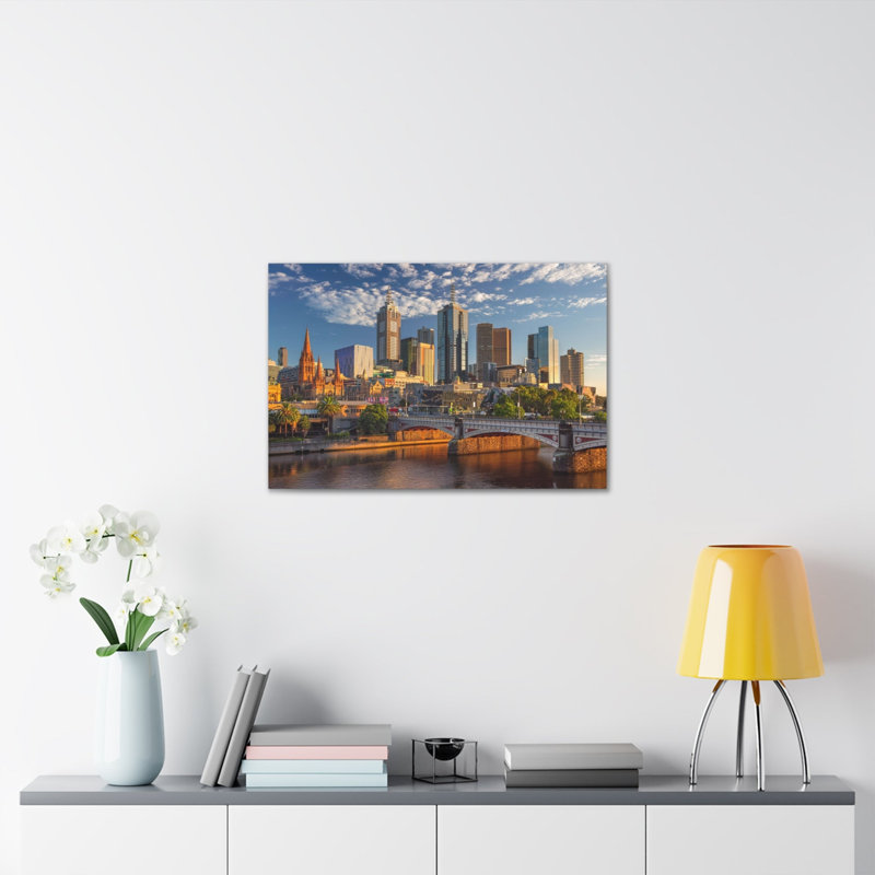 «Melbourne Daytime Skyline», œuvre d'art sur toile à couper le souffle, paysage urbain époustouflant, H 12 po x l 18 po