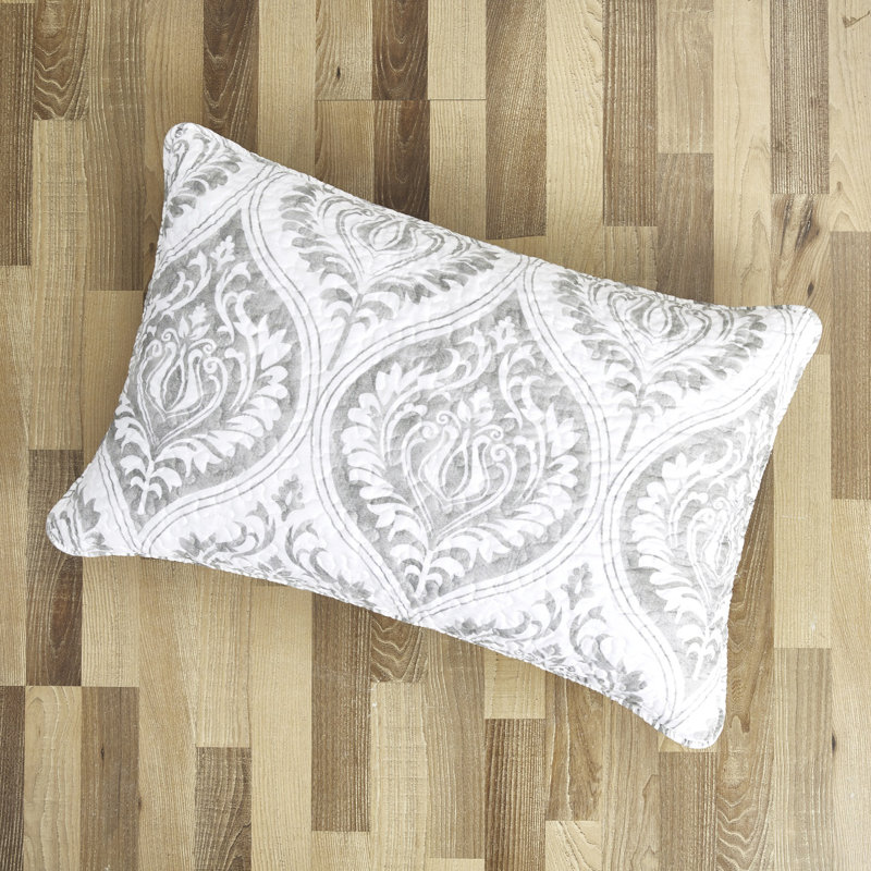 California King Gray Microfiber Reversible Damask Quilt Set