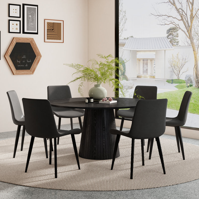 Ensemble de table de salle à manger Fultz, 7 pièces : table, 6 chaises, Noir, Gray