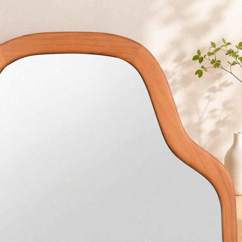 Cloud Shape Wall Mirror with Solid Wood Frame, Yellowish/Brown