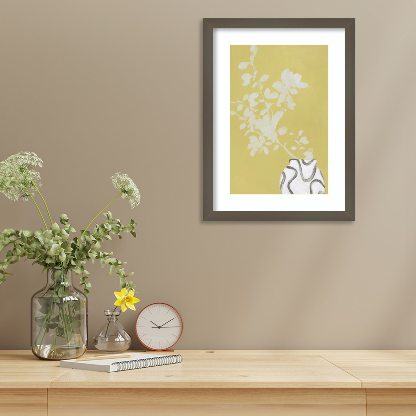 Vanilla and Yellow Flower Vase Print, 17" H x 13" W x 1" D, Gray