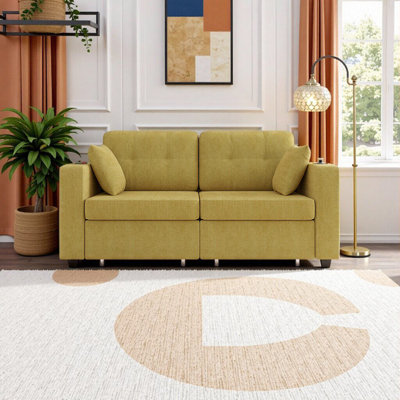 Modern Chenille Sofa with USB Charging & Storage – Mustard Yellow 3-Seater Couch for Living Room, Cozy & Functional