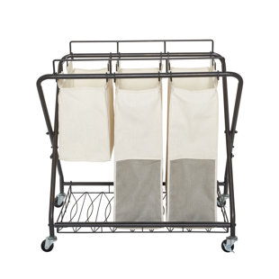 Artesa Verona 3 Bag Laundry Hamper Cart with Wheels , Black