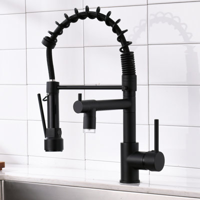 LED Commercial Kitchen Faucet With Pull Down Sprayer, Single Handle Singlaucet