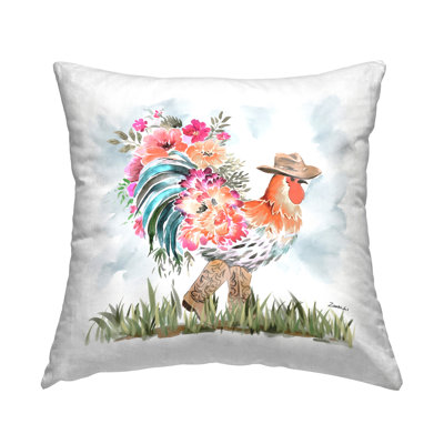 Design de coussin décoratif imprimé poule Blooming Cowgirl par Ziwei Li