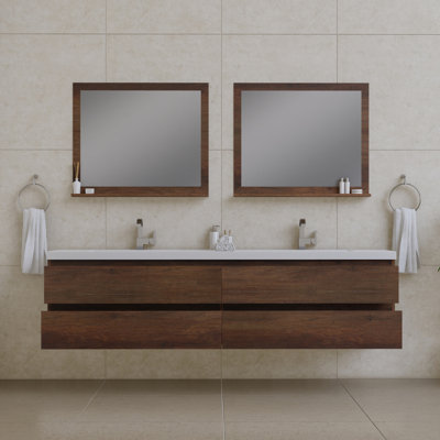 Arjina 84'' Double Bathroom Vanity with Solid Surface Top