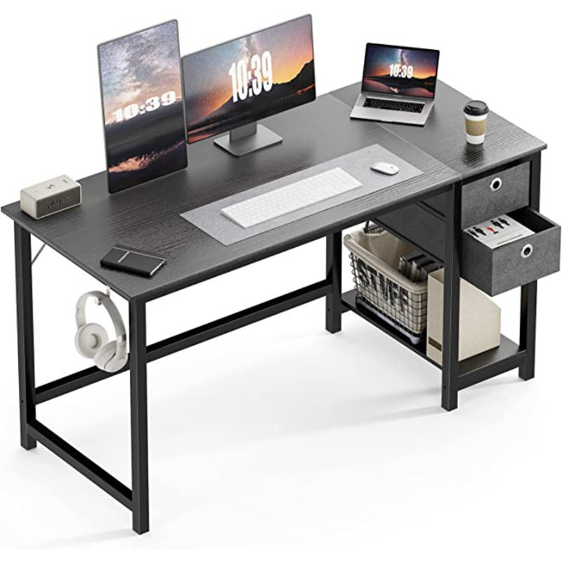 Bureau d'écriture avec 2 tiroirs Norrington, Noir, H 29,3 po x l 55 po x P 23,6 po