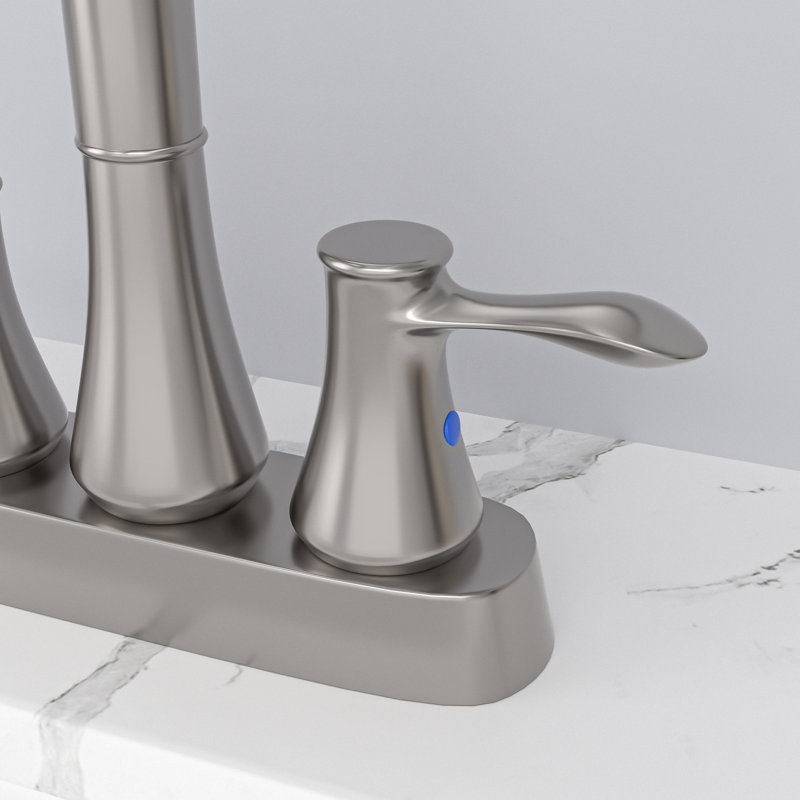 Robinet de salle de bain central à 2 poignées avec bonde escamotable et tuyaux d'eau, Nickel brossé