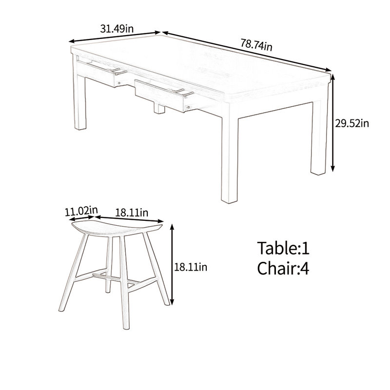 Solid wood multifunctional table set, 29.52"H x 78.74"L x 31.49"W