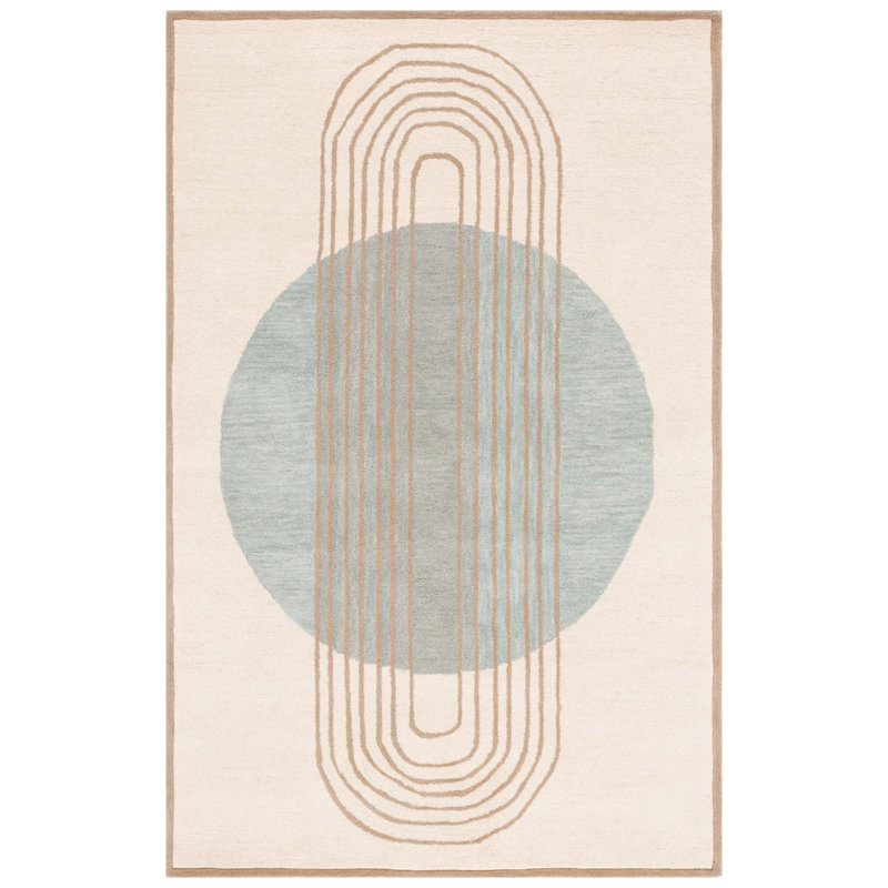 Tapis bleu / ivoire en laine et coton touffeté à la main Anyeli Rodeo Drive, Rectangle 3 pi x 5 pi