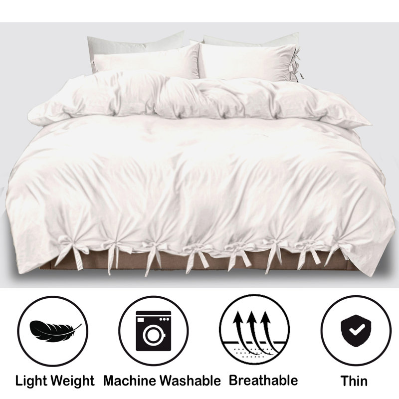 Priyanka Microfiber Solid Colour Duvet Cover Set with Pillowcases Included, Kingsize, White