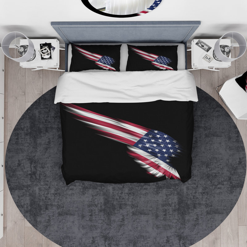 Ensemble de housse de couette designart à oreilles avec drapeau american, Housse de couette très grand + 2 taies décoratives