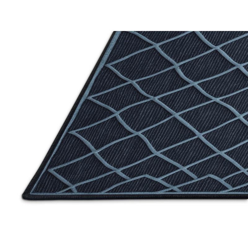 Tapis gris en treillis lavable à la machine, Rond 5 pi