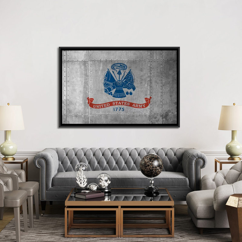 «Flags Army with Grunge», impression sur toile tendue, H 18 po x l 26 po x P 1,5 po, Toile avec cadre flottant noir